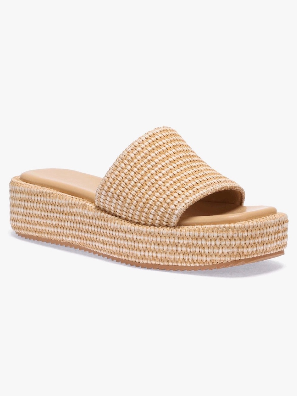 Braided Slide Platform Sandals in Natural Straw Size 7